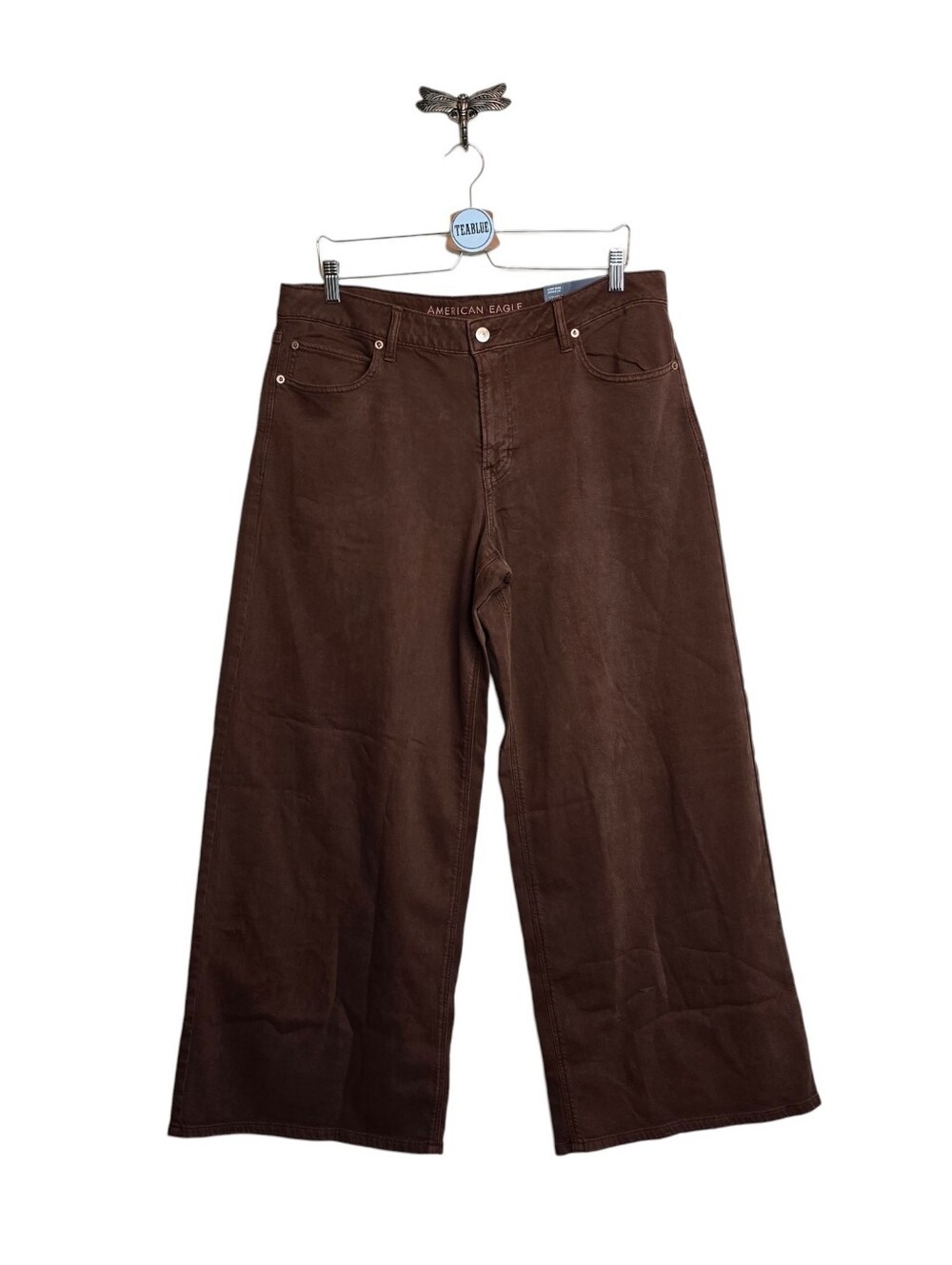 AE American Eagle Low-Rise Ultra Wide-Leg Pant Chocolate Brown 12 Regular - Picture 2 of 16